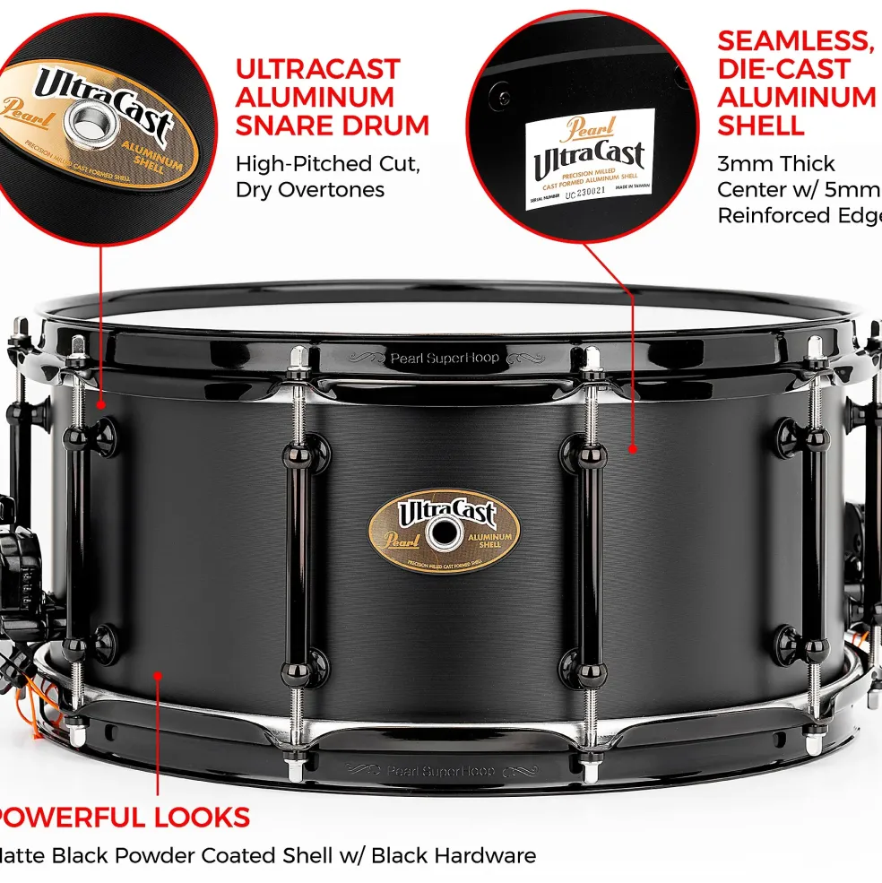Pearl Ultracast 5/3/5mm Cast Aluminum Snare Drum 14 x 6.5 in. Black