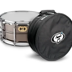 Pork Pie Big Black Brass Snare Drum With Tube Lugs and Chrome Hardware With Protection Racket Case