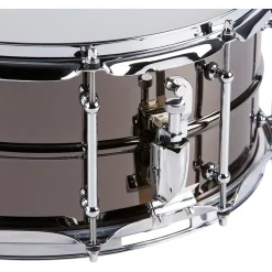 Pork Pie Big Black Brass Snare Drum With Tube Lugs and Chrome Hardware With Protection Racket Case