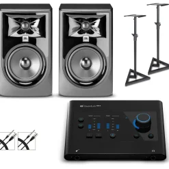 PreSonus Quantum ES2 Audio Interface With JBL 3 Series Studio Monitor Pair (Cables & Stands Included) 305MKII