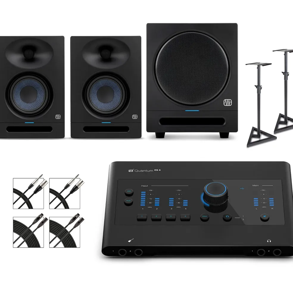 PreSonus Quantum ES4 Audio Interface with Eris 2nd Gen Studio Monitor Pair & SUB8BT (Cables & Stands Included)