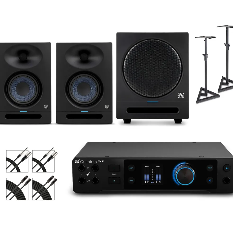 PreSonus Quantum HD2 Audio Interface with Eris 2nd Gen Studio Monitor Pair & SUB8BT (Cables & Stands Included)