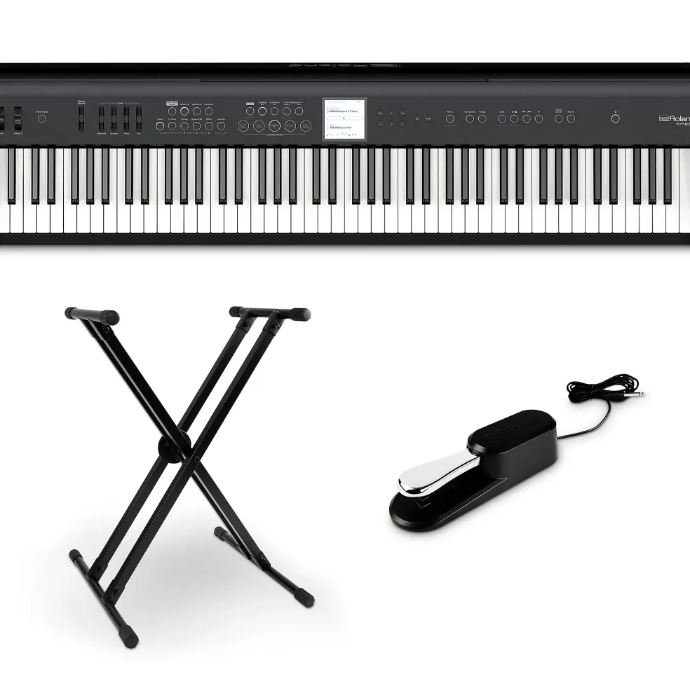 Roland FP-E50 Digital Piano With Double-Brace X-Stand and Sustain Pedal Black