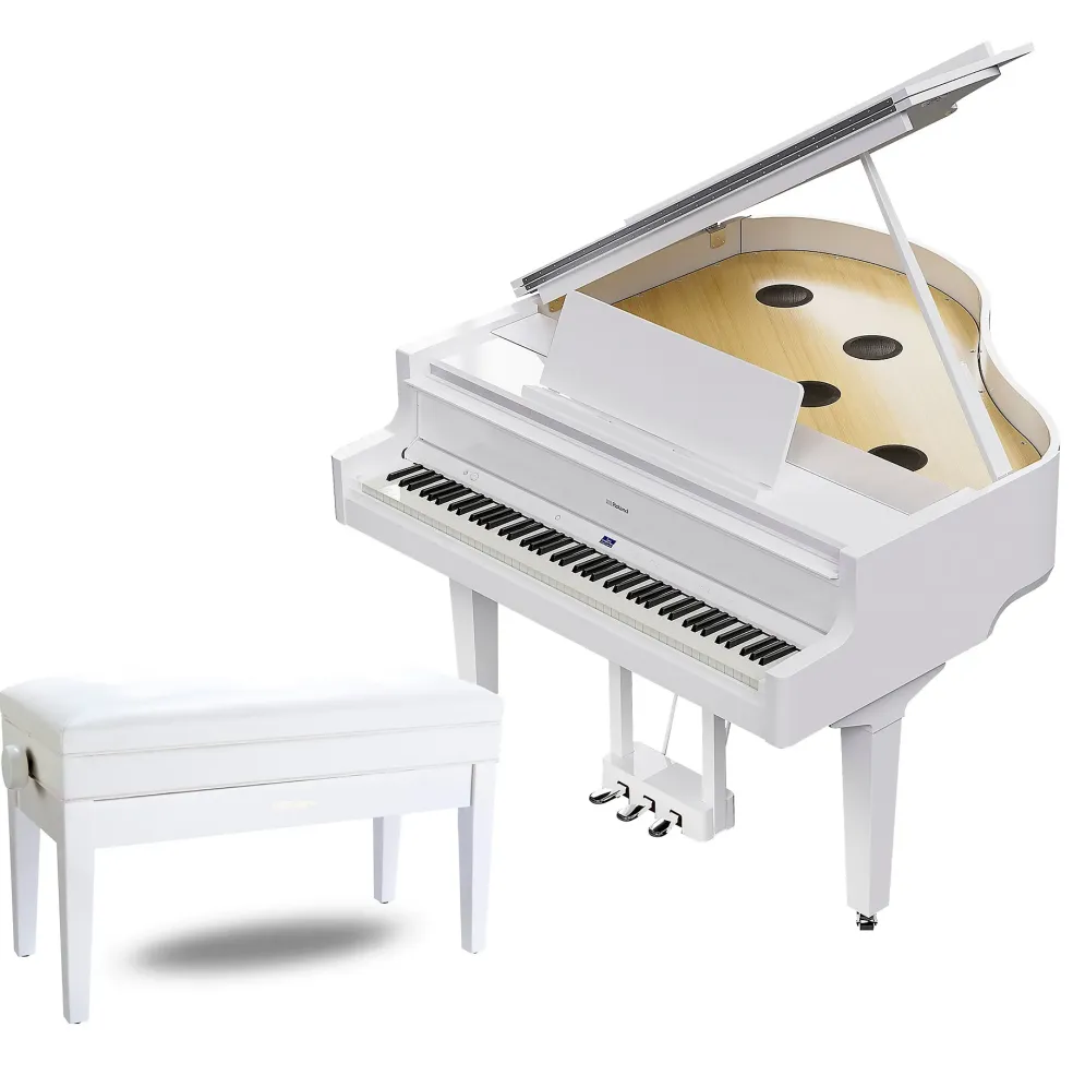 Roland GP-9M Digital Grand Piano With Moving Keys and Bench Polished White