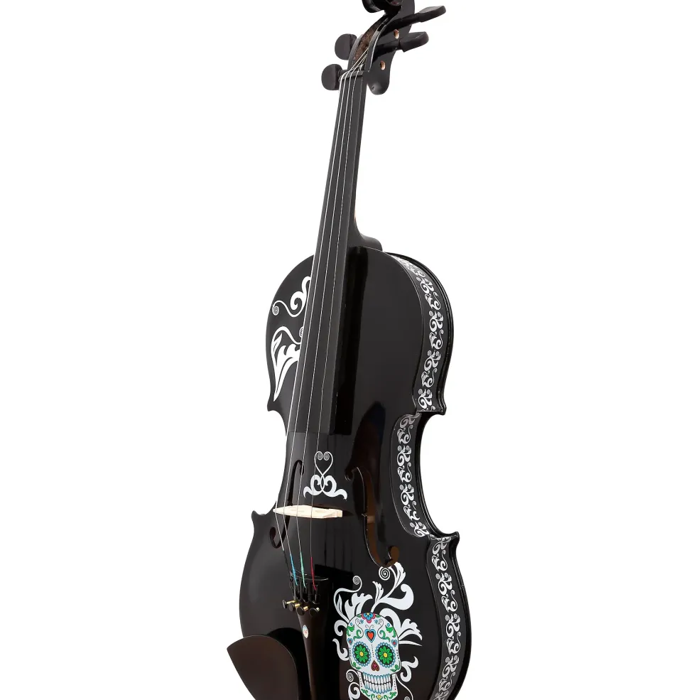 Rozanna's Violins Mariachi Black Sugar Skull Series Violin Outfit 3/4
