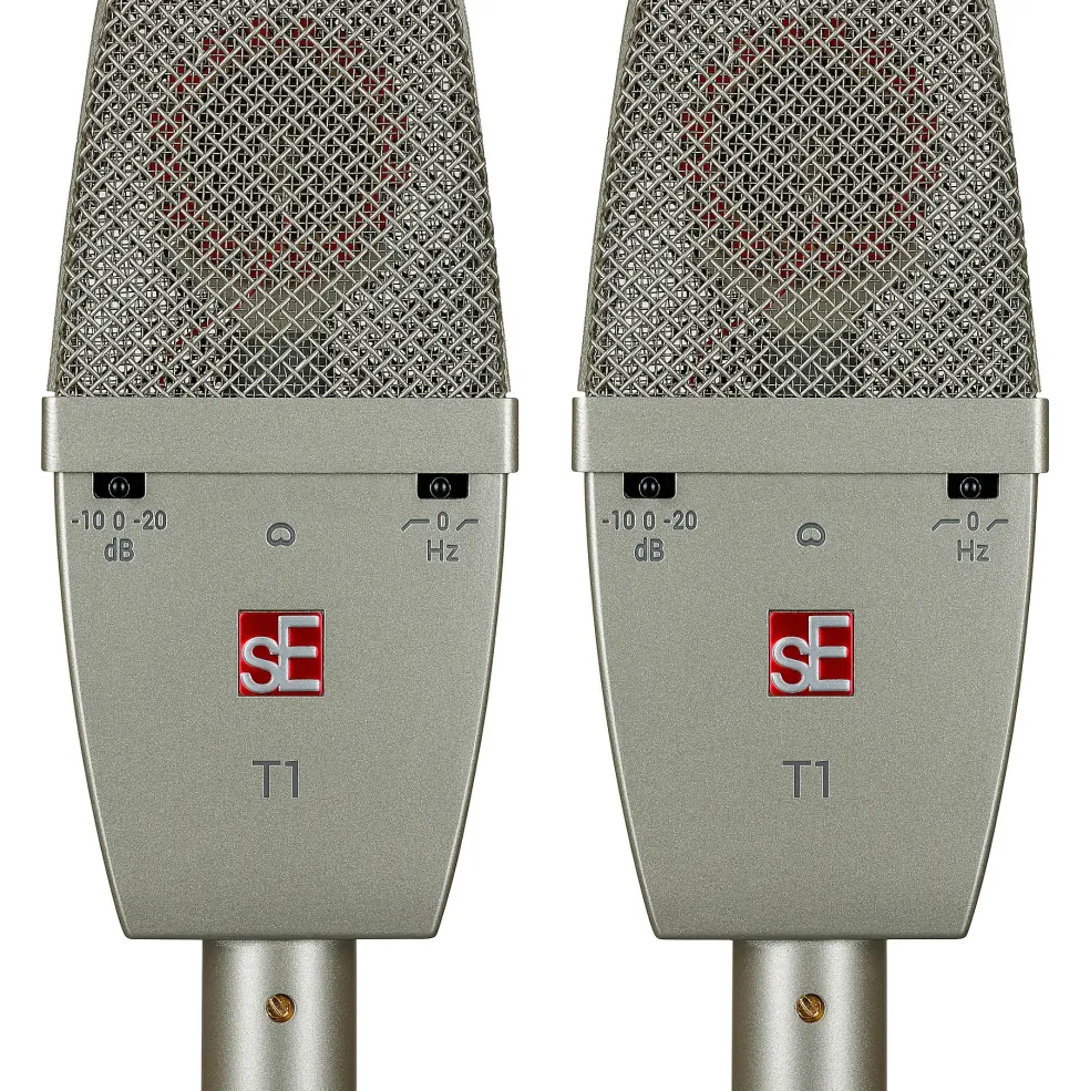 sE Electronics SE T1-PAIR Factory Matched Pair of T1 Large Diaphragm Condenser Microphones w/Mount and Case Titanium