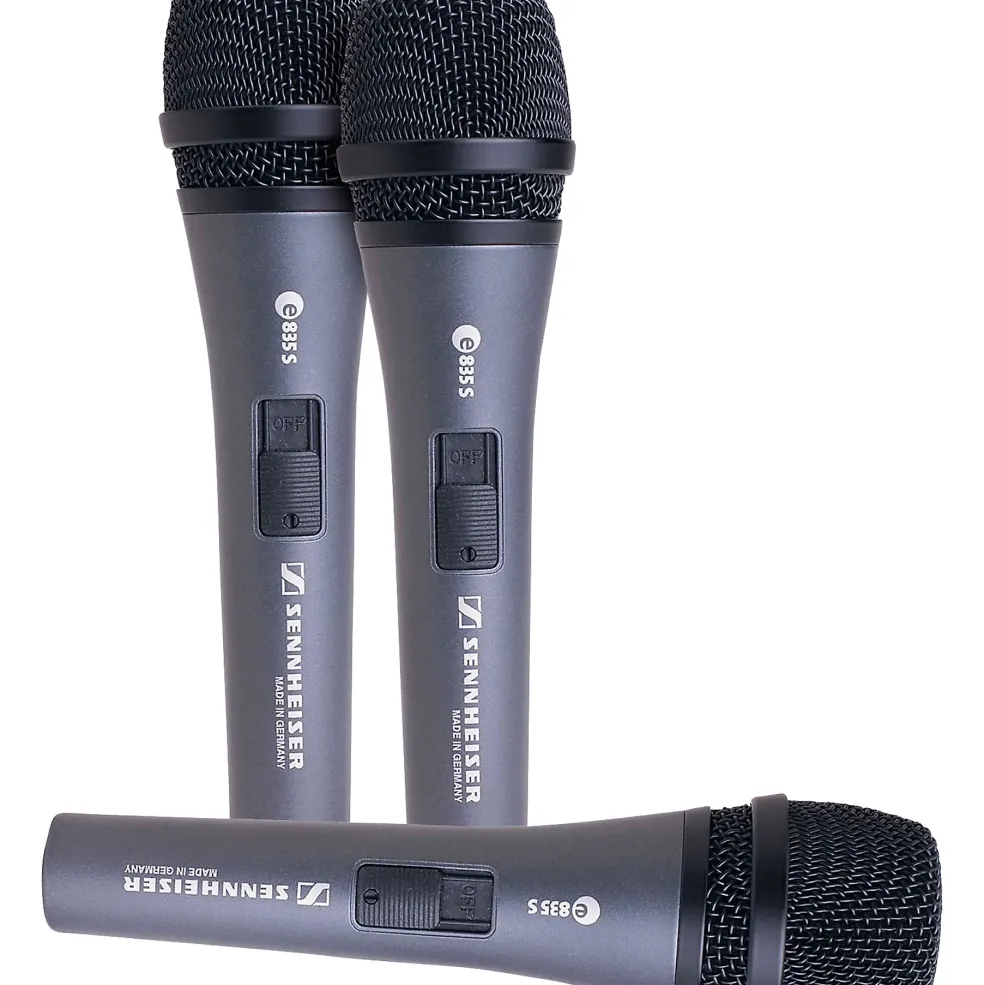Sennheiser Handheld microphone set with (3) e 835-S (cardioid, dynamic), (3) MZQ 800 clips and (3) carrying pouches (3.5 lbs)