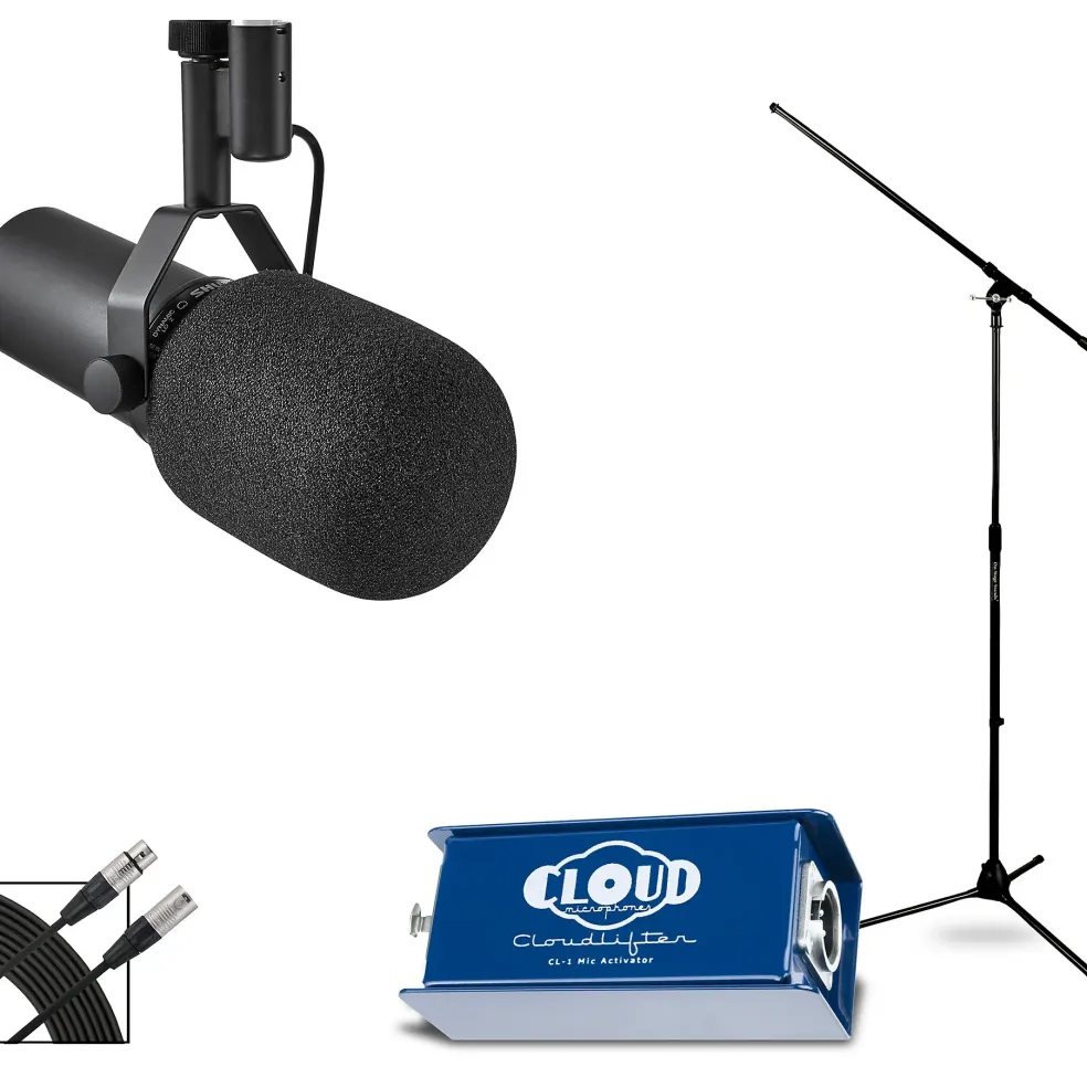 Shure SM7B Dynamic Microphone and CL-1 Cloudlifter Kit with Stand and Cables