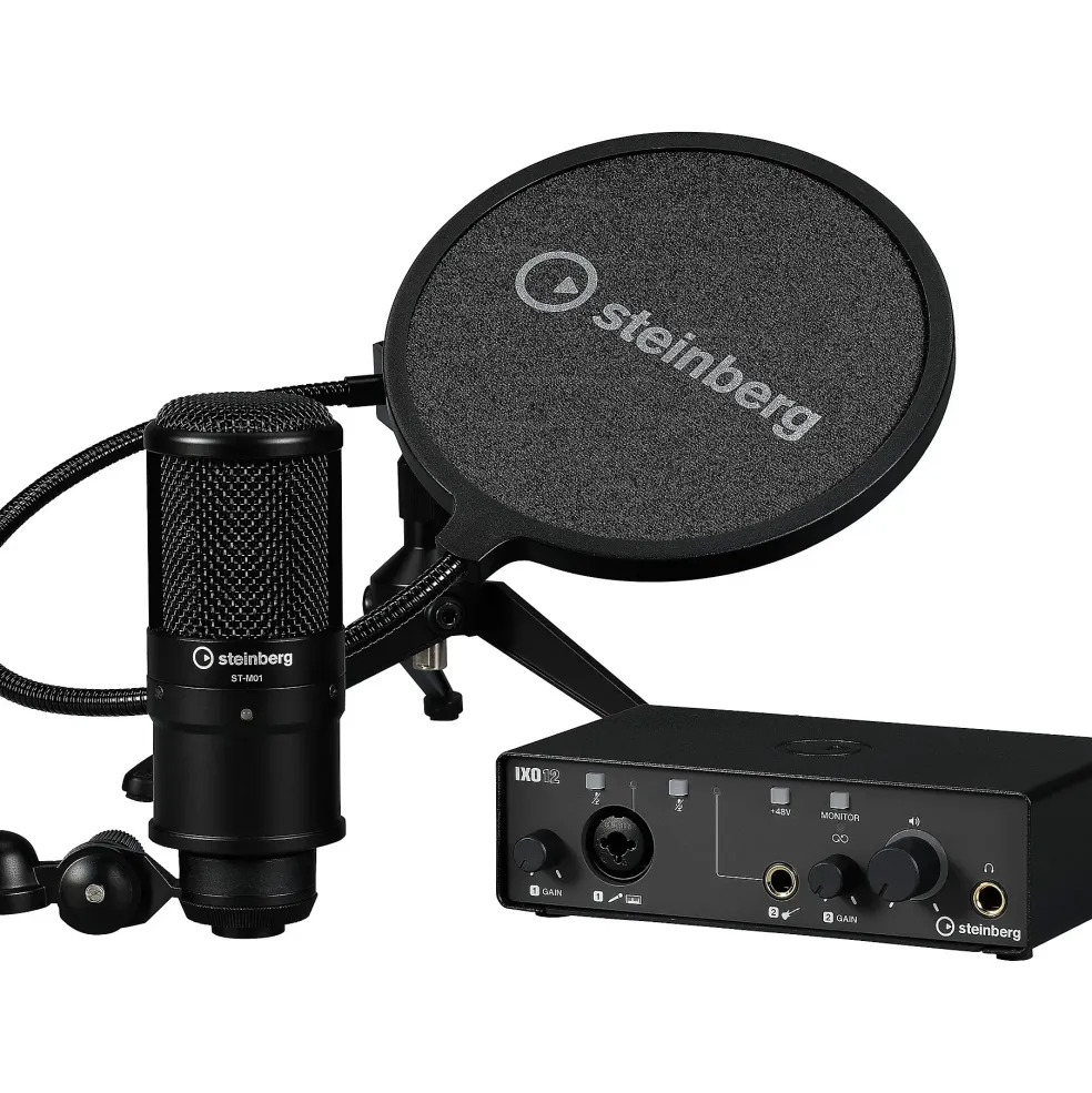 Steinberg IXO12 B Podcast Pack with Mic, Table Top Stand, & Pop Screen