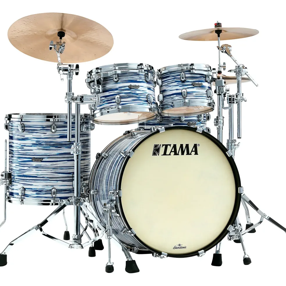 TAMA Starclassic Maple 4-Piece Shell Pack With Chrome Hardware and 22" Bass Drum Blue & White Oyster