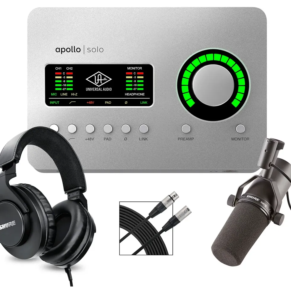 Universal Audio Apollo Solo USB Heritage Edition Interface With Shure SM7B, SRH 440 and Mic Cable