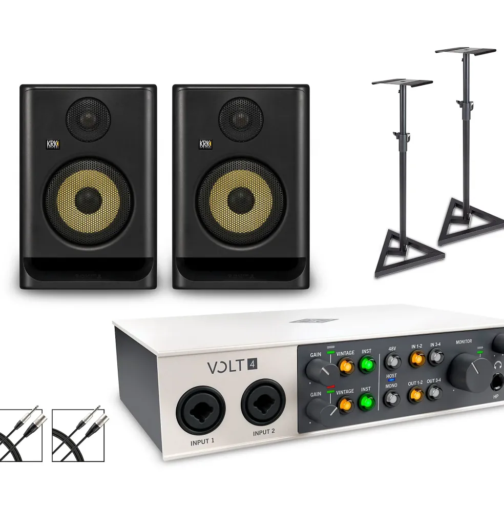 Universal Audio Volt 4 with KRK ROKIT G5 Studio Monitor Pair (Stands & Cables Included) ROKIT 5