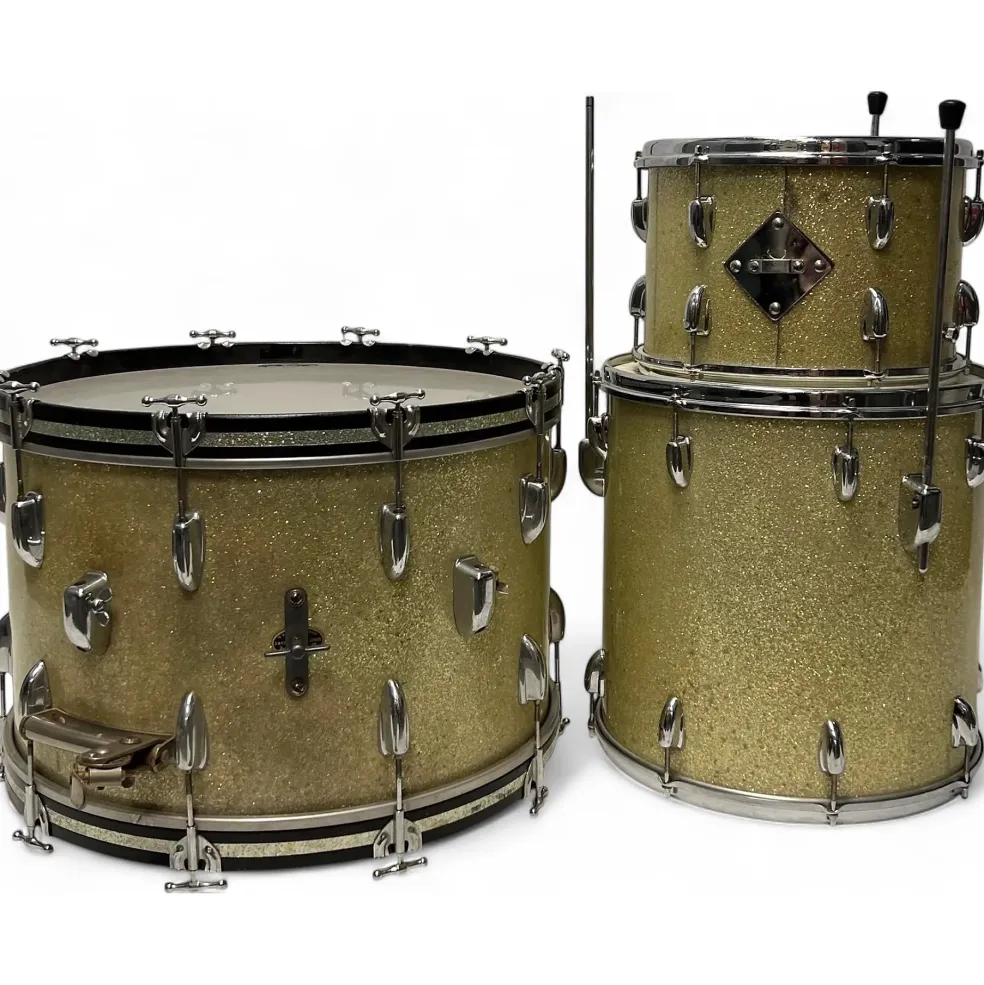 Vintage 1950s Slingerland 3 piece Ensemble Gold Sparkle Drum Kit