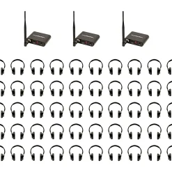 VocoPro Silent Disco-350 Package With 3 Transmitters and 50 Wireless LED Headphones, 908.70-926.30mHz