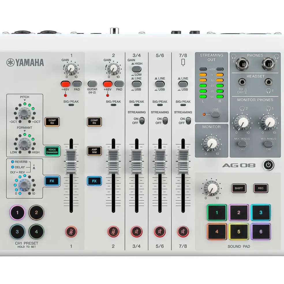 Yamaha AG08 8-Channel Mixer/USB Interface for Mac/PC White