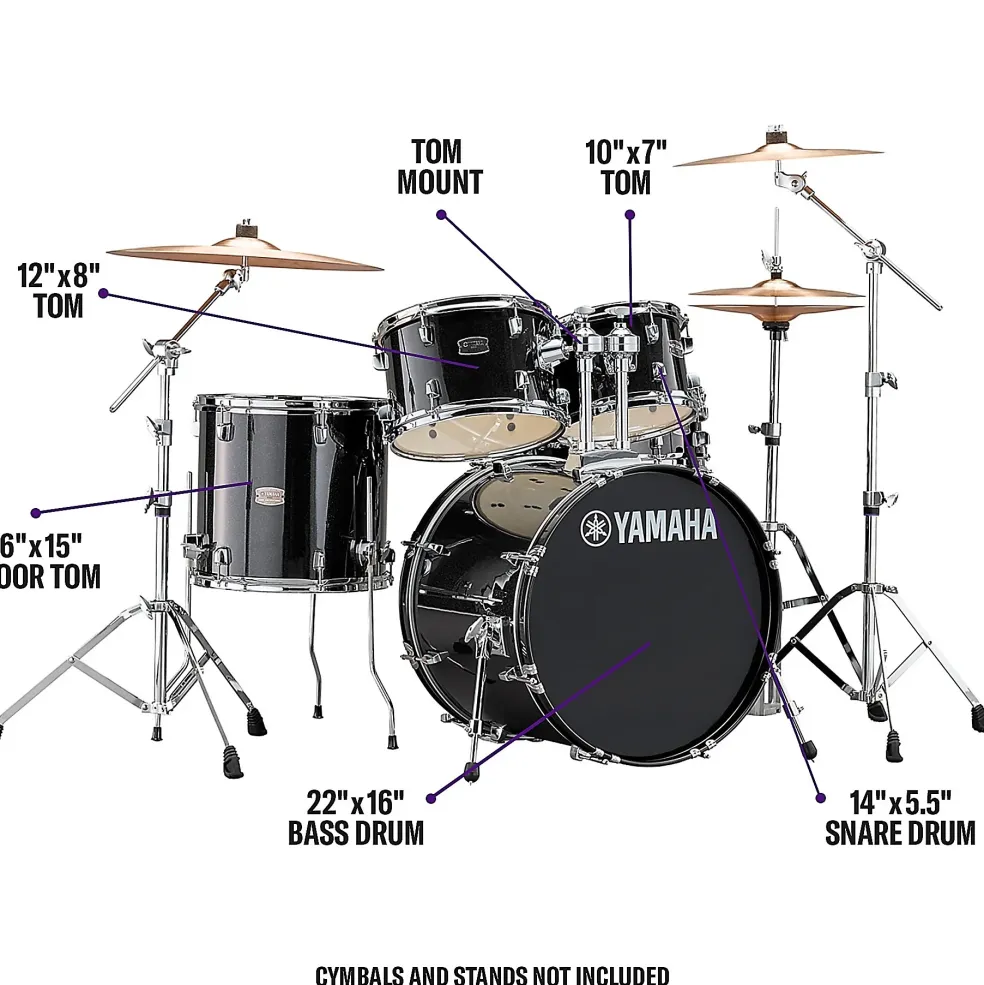 Yamaha Rydeen 5-Piece Shell Pack With 22" Bass Drum Black Glitter